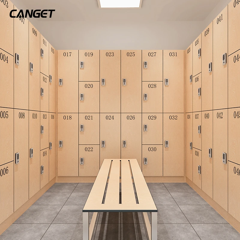Водонепроницаемые деревянные шкафчики для тренажерного зала со скамейкой