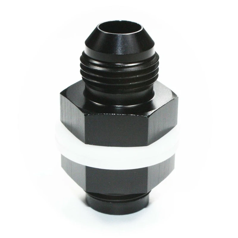 AN6-AN8-AN10-AN12  Flare Fuel Cell Bulkhead Fitting With Polyethylene  Washer And Nut Black