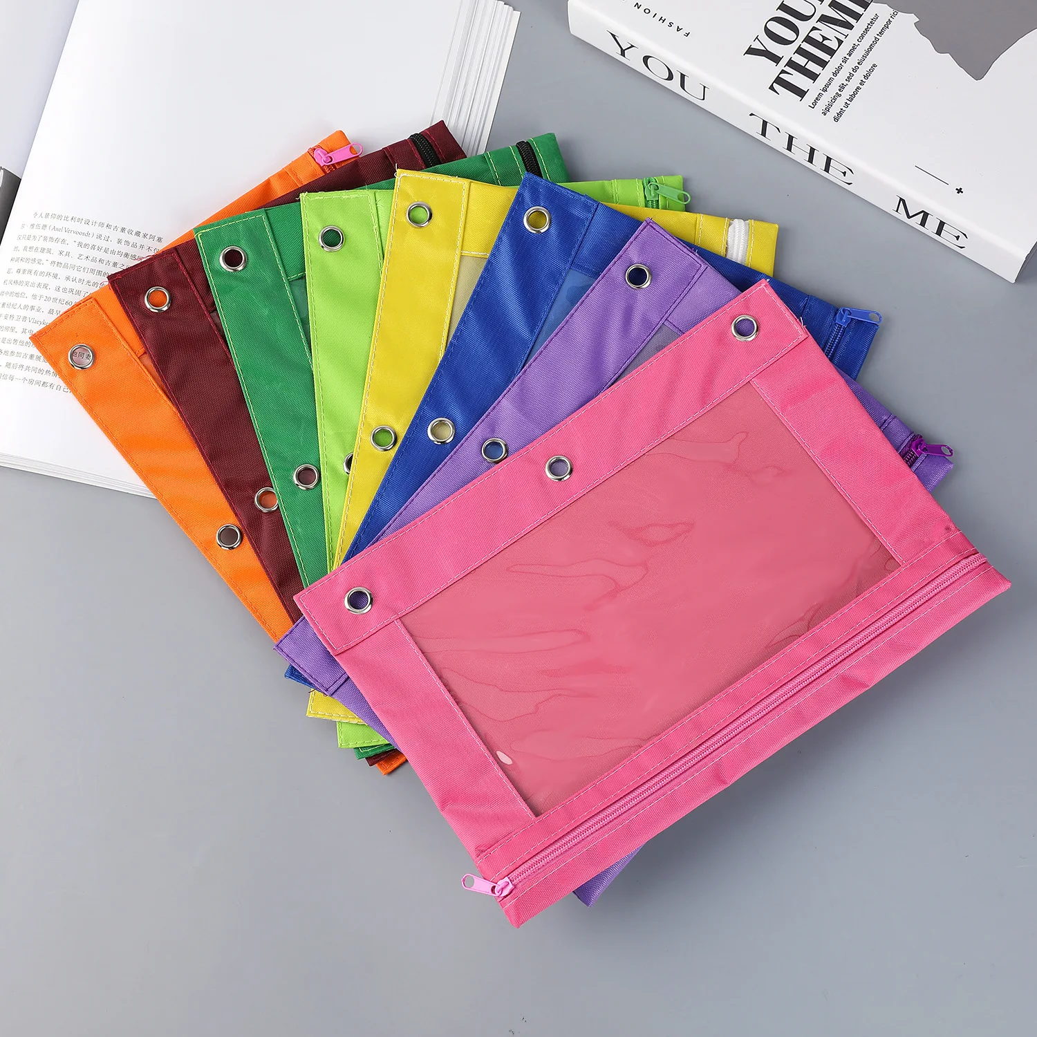 Three-hole file pencil case Oxford Cloth Binder Office B5 stationery bag Large capacity pen bag storage bag