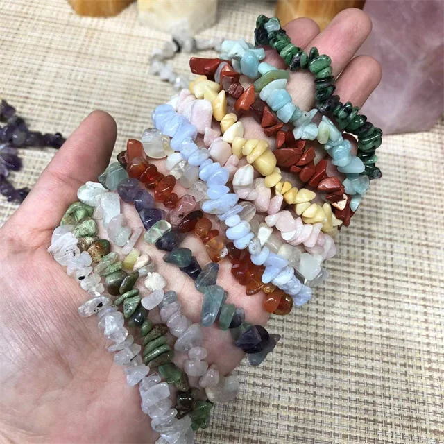 New arrivals cheap crystal jewelry natural mixed quartz crystal chips elastic bracelets for sale