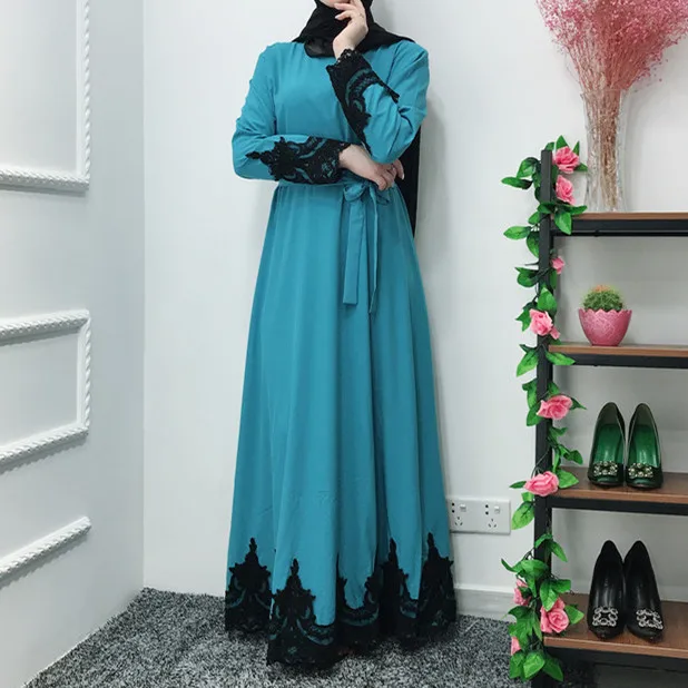 Fashion Women Dubai Latest Solid Evening Beaded Splicing Maxi Satin Gown islamic abaya kaftan long muslim dress