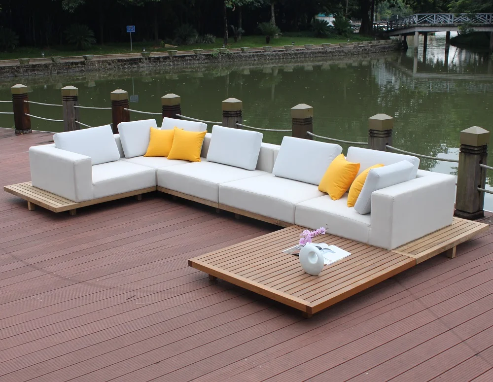 High quality hotel home outdoor indoor  Burma teak garden sofa rattan aluminum sun proof