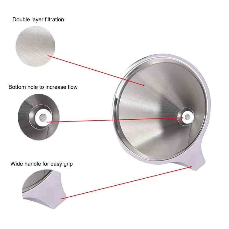 Reusable Coffee Filter drip strainer Coffee Dripper mesh Stainless Steel Metal Cone Coffee Filter