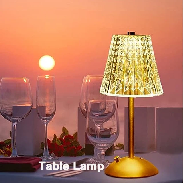Cordless Rechargeable Table Lamp Battery Operated Lamp 3 Color Modes Stepless Dimmable LED Touch Portable Crystal Gold MetalLamp