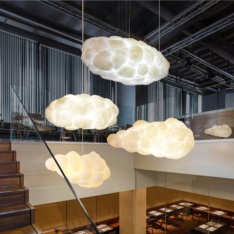 Soft cotton shell pendant chandelier lamp white floating hanging shade shape cloud light for baby bedroom decoration