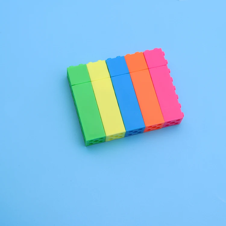 Promotional Multi Color Creative Toy Building Block Shape Highlighter Marker Pens for Kids