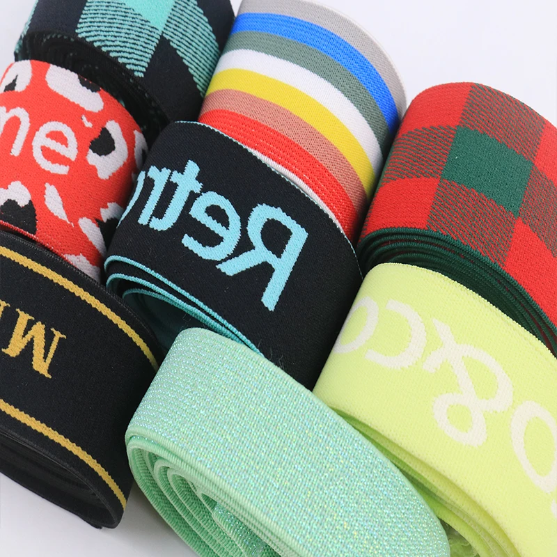 Low Moq 25mm 30mm 40mm  Custom Design Jacquard Elastic Band Webbing For Clothes Sport Underwear Elastic Waistband