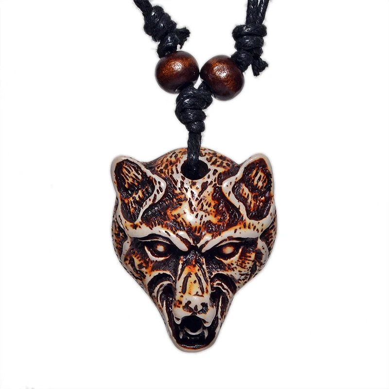 FX004 Vintage necklace Wolf head pendant men Choker Retro Charm Jewelry Punk style Imitation Yak Bone necklace Amulet Gift