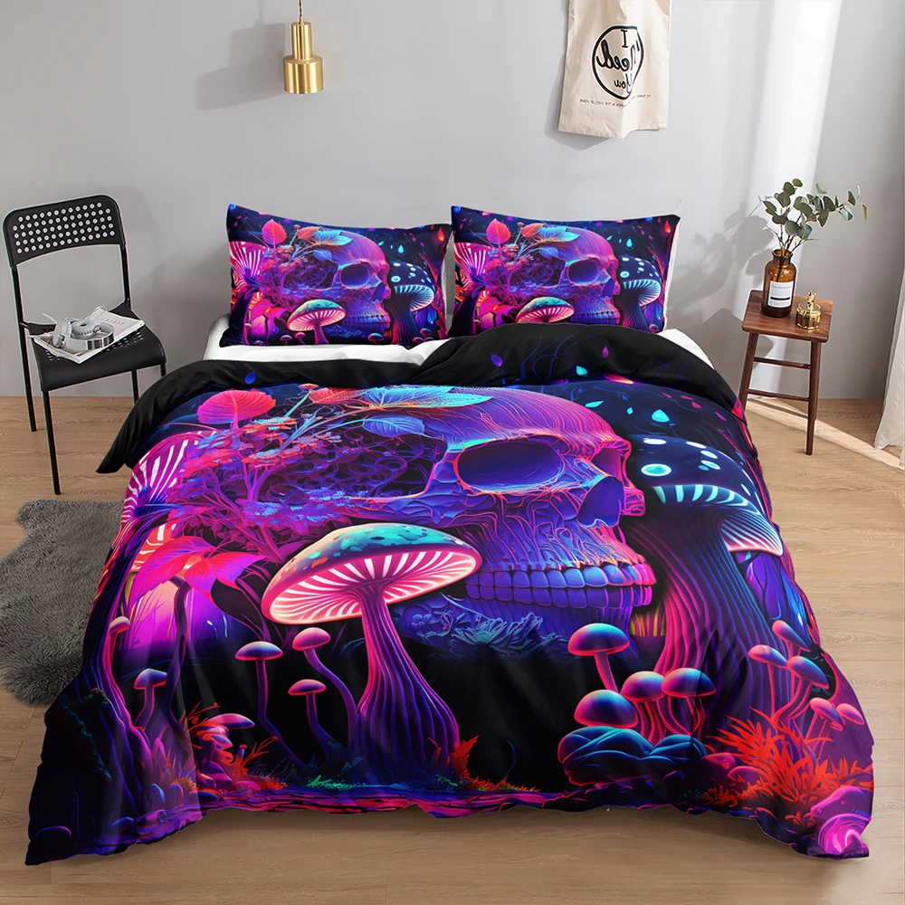 skeleton red flower rose printed bedding set 90g polyester fabric accept custom bedsheet duvet cover