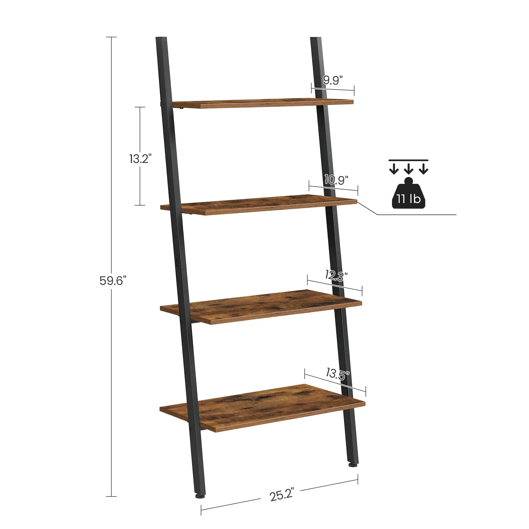 5-Tier Stable Steel Industrial Rustic Brown Ladder Shelf Leaning Shelf Bookshelf Rack
