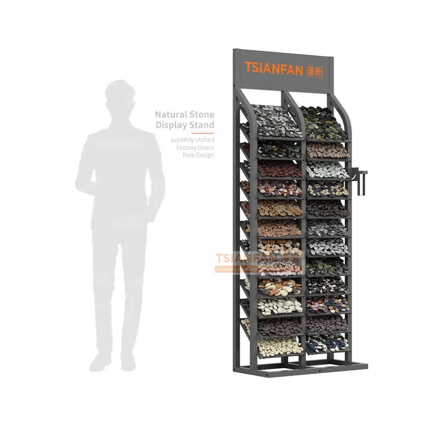 High quality natural stone pebble stone acrylic marble display block business exhibit stand tiles stone display rack