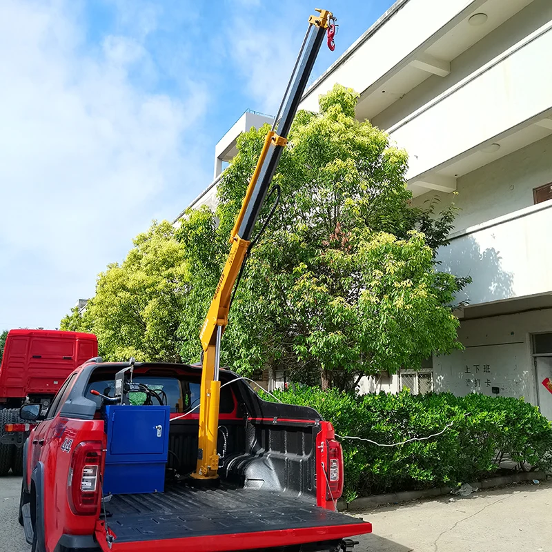 Small gruas tractor trailer portable crane 800kg folding boom crane with gasoline engine power pack