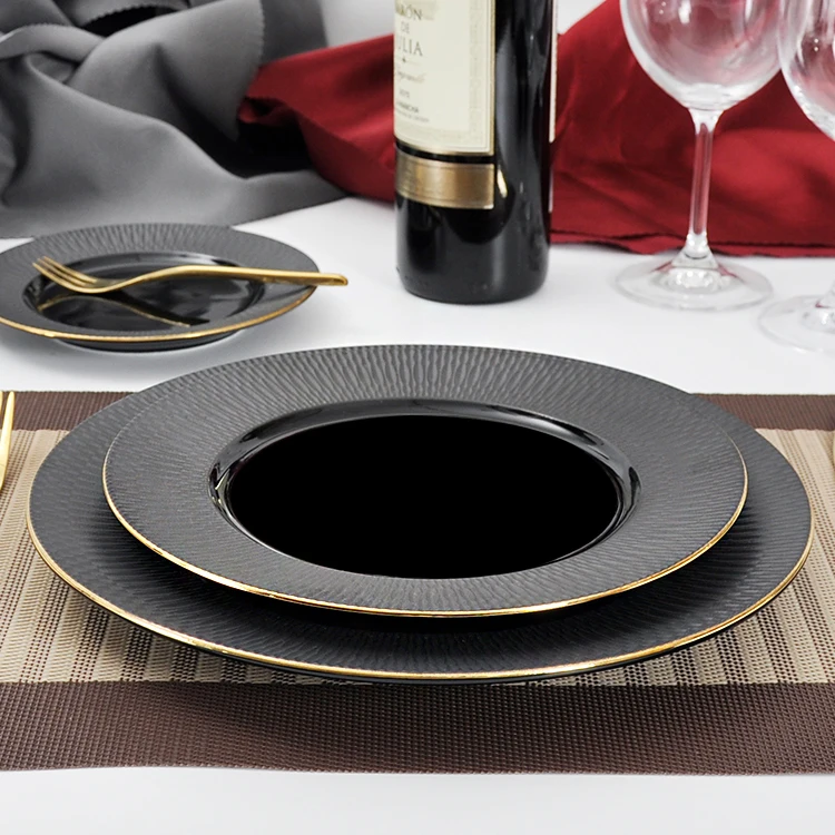 Top Choice Event Black Dinner Set Plates Ceramic P&T Porcelain Tableware Customized Private