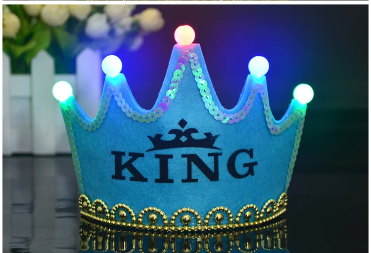 Birthday Party girl clips King princess Decorations LED Happy Birthday clips Flash Crown Hat Birthday for kids