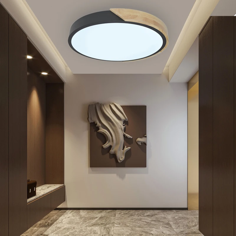 Surface Living Room Bedroom Home Decor Flush Mount Modern CCT Adjustable Wooden Lampara Fixture Acrylic Round Led Ceiling Light
