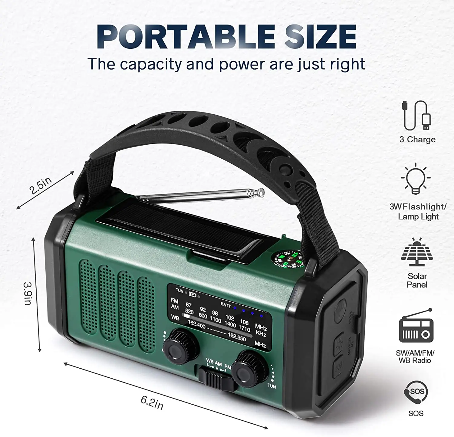 Emergency Hand crank Radio 10000mah USB Charger FM AM NOAA Weather Radio with Compass Lamp Solar Radio