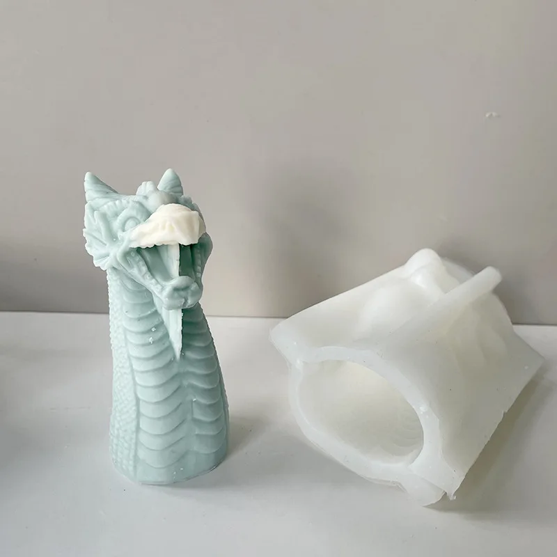 J6-21 Home Decor Handmade DIY Aromatherapy Wax Candle Mold Making Soap Resin Gifts 3D Dragon Head Silicone Candle Mold