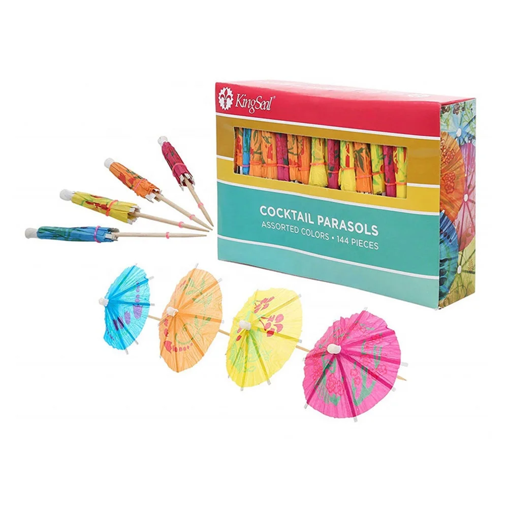 Classic Style 4 Inch Hawaiian Tropical Parasol Cupcake Toppers Multi Color Drink Umbrella Party Picks