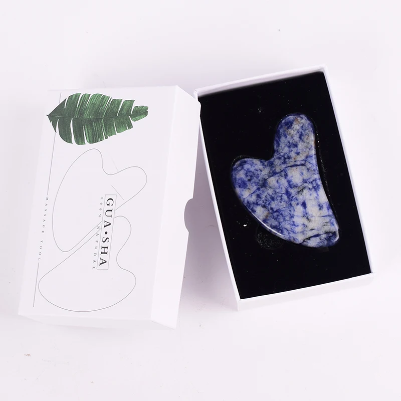 HZ Gemstone hot selling blue spot stone jade jade gua sha heart shape, guasha scraping board
