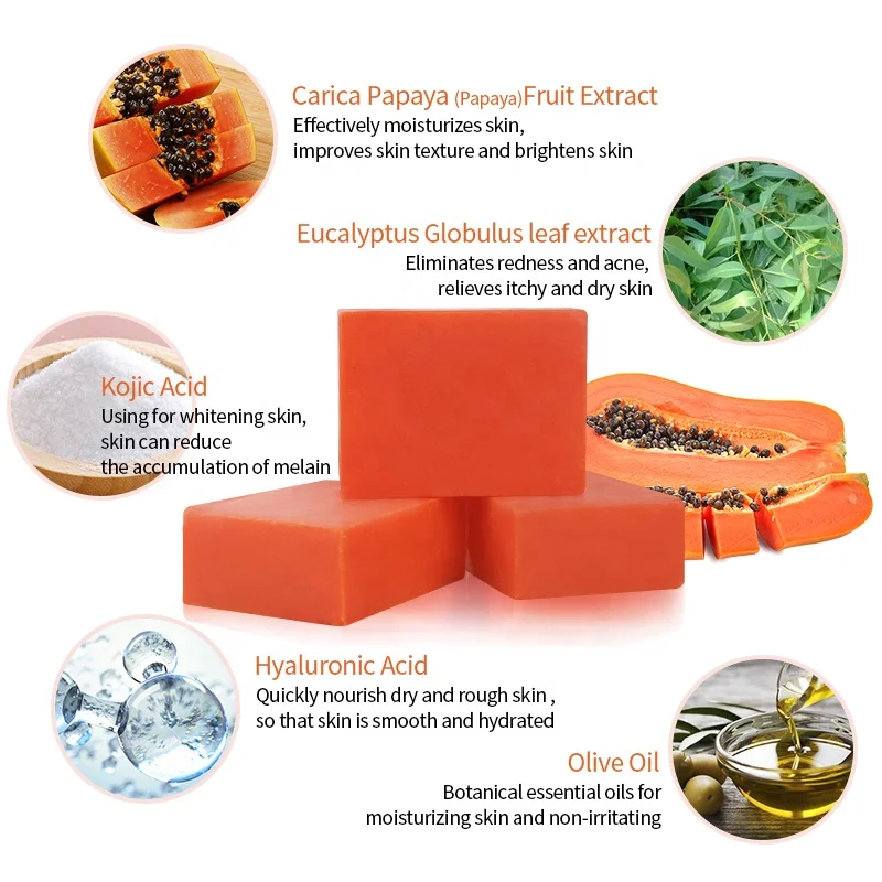 Wholesale Custom Anti Acne Whitening Lighten Dark Spots Handmade Kojic Acid Papaya Soap Bar