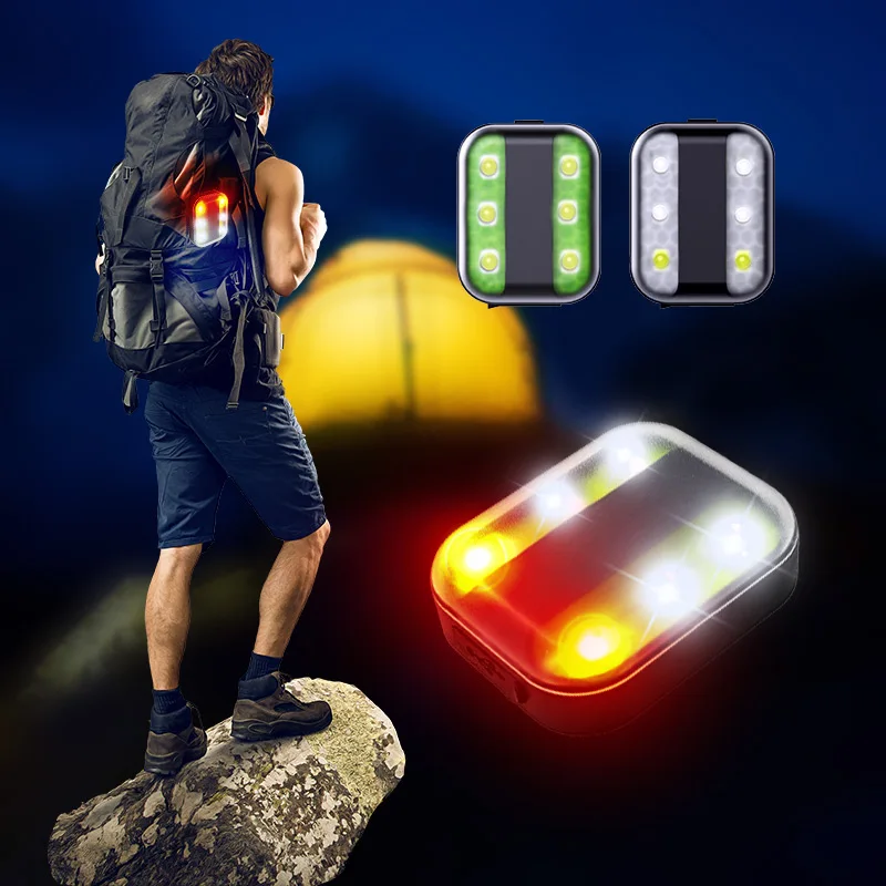 OEM Logo Printed 6leds IPX5 Waterproof USB C Rechargeable Clip on Backpack Light Night Camping Emergency Safety Clip Light