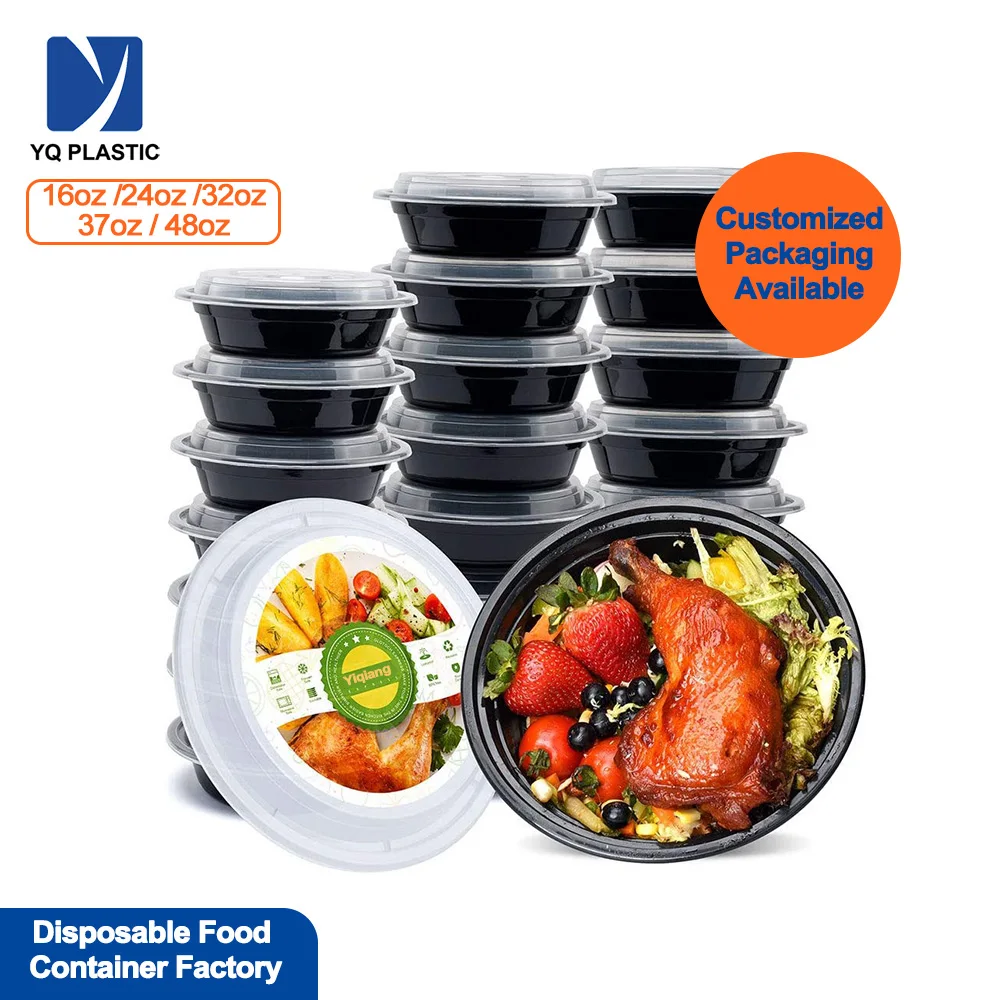 Yiqiang Wholesale BPA Free Microwave Safe Round Disposable Plastic Black Meal Prep Food Container With Lid