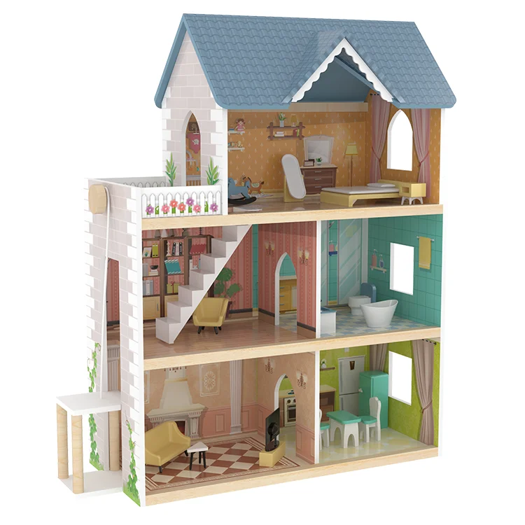 
 Pretend Role Play DIY Educational Toy Big Kids Wooden Doll House Villa With Doll Room Furniture Dollhouse   (1600209946089)