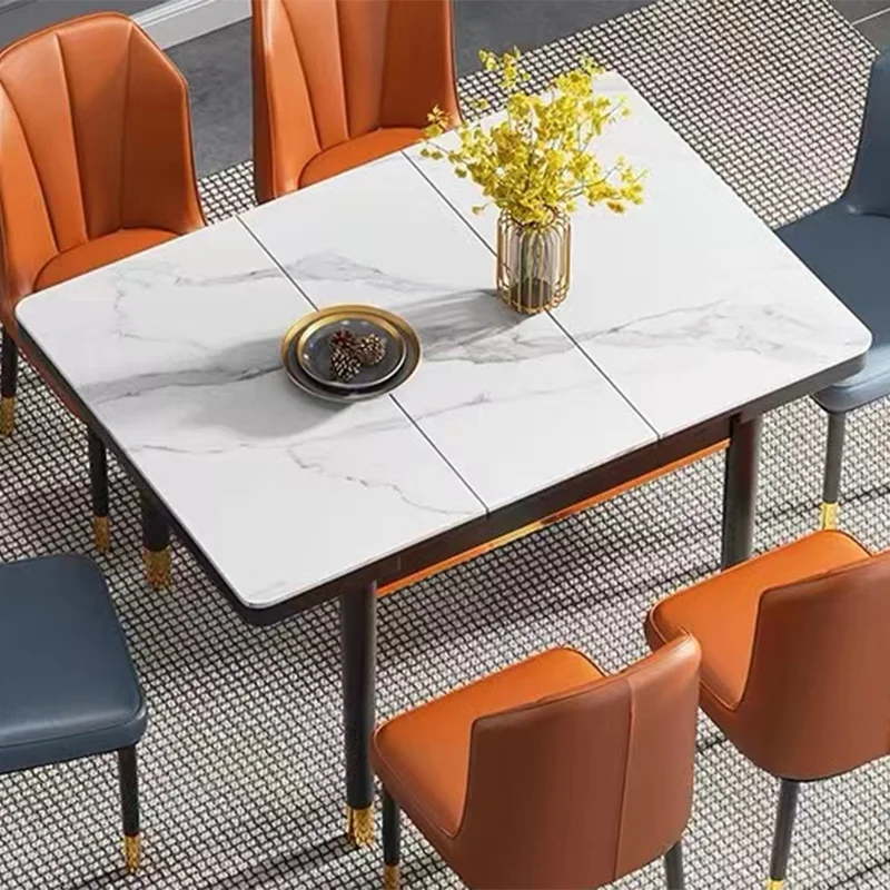 wholesale luxury dinning table set with grey solid marble top and 6 chairs stainless steel chrome dining table