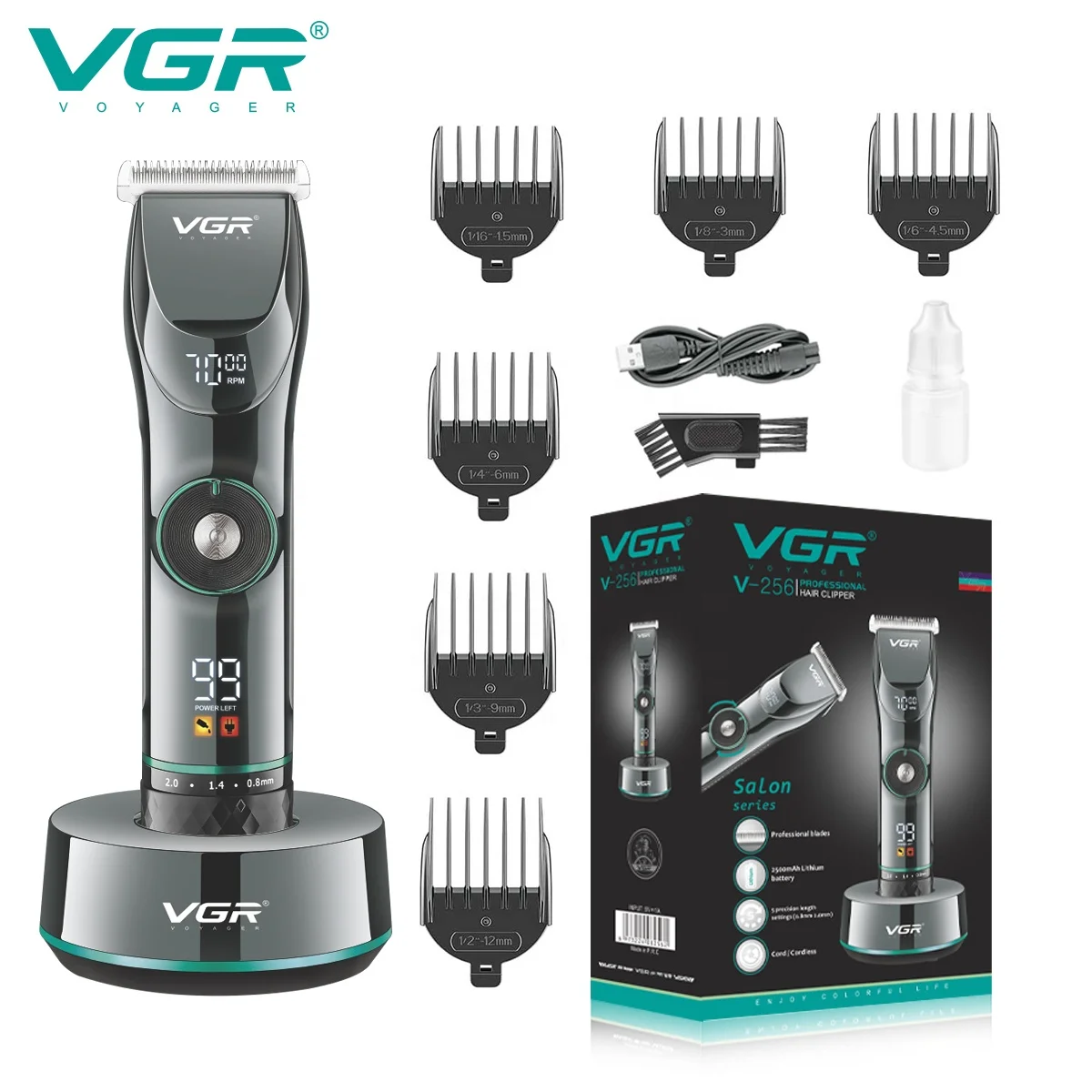 VGR V-256 Professional Cordless Rechargeable Best Barber Supplies Hair Clippers Hair Cutting Machine Trimmer for Men Tondeuse 20