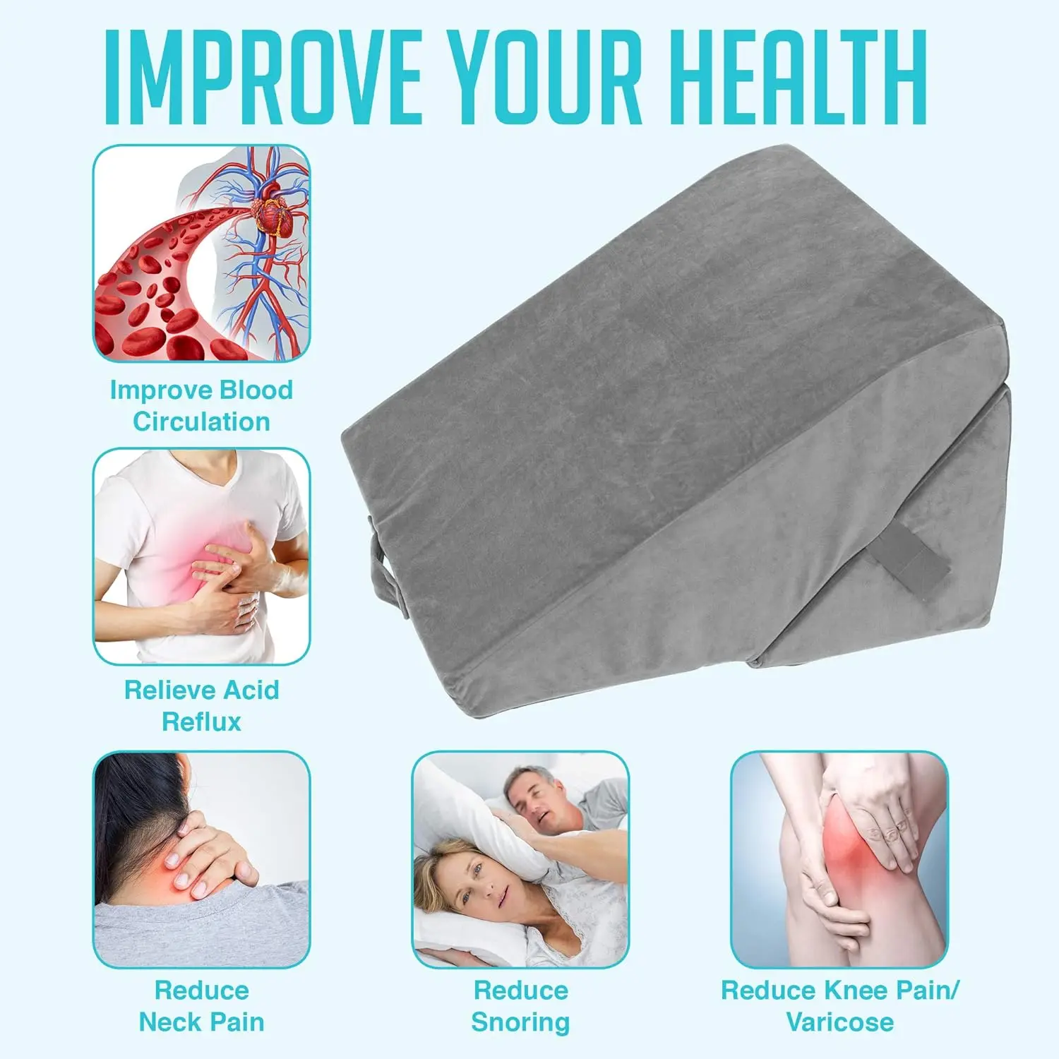 7 in 1 Incline Folding Memory Foam Adjustable Bed Wedge Pillow for Sleeping