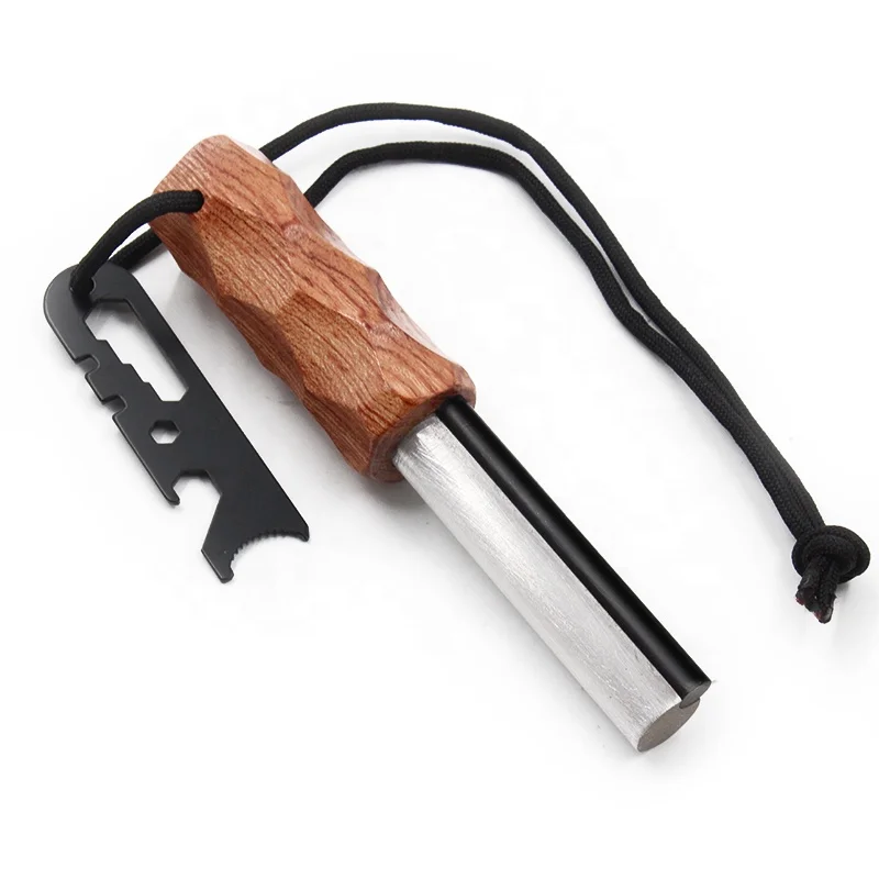 Survival Tools Wooden Shaft Firesteel Emergency EDC Fire Kit Camping Supplies Magnesium Fire Rod Starter