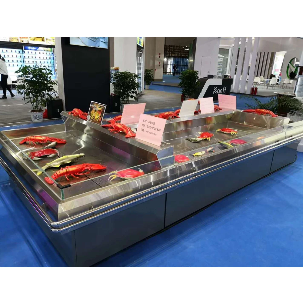 stainless steel fresh fish display counter fish display freezer