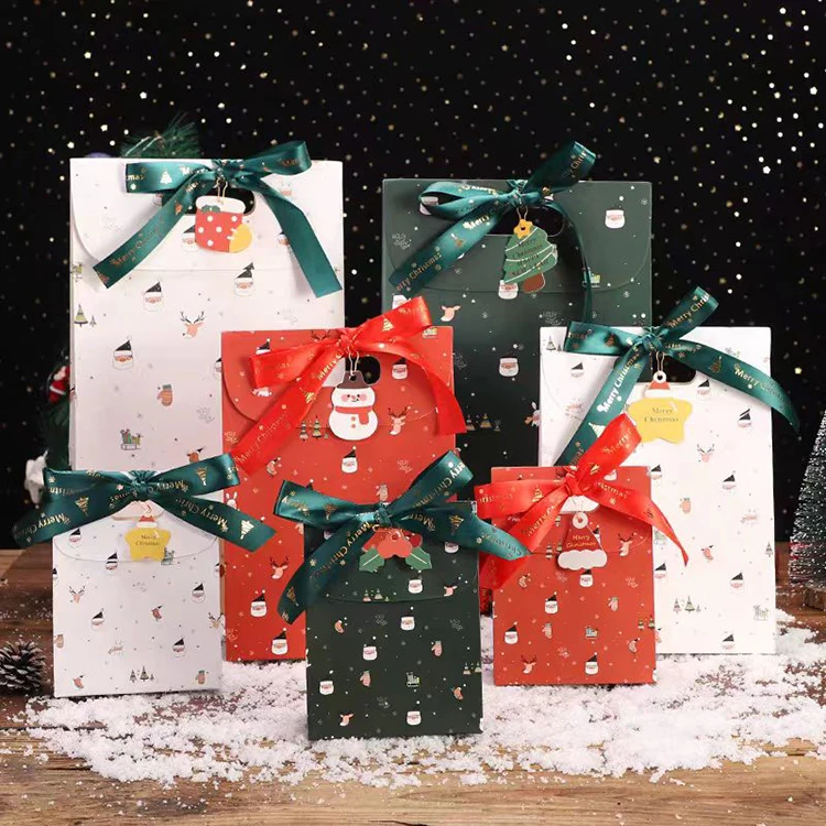 custom christmas party paper drawstring bag wholesale blank christmas hand gift bags for christmas