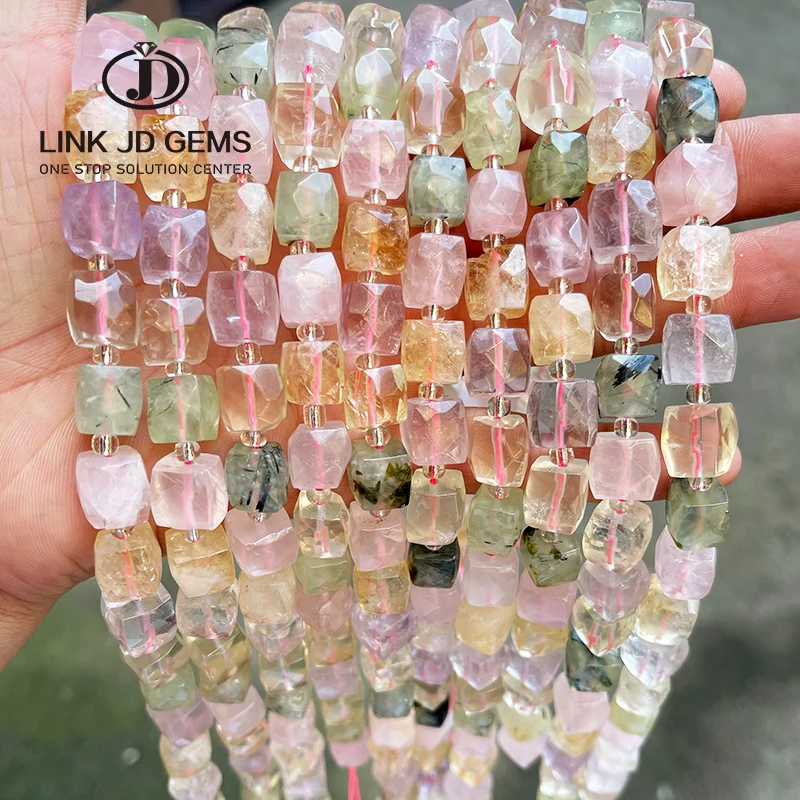8mm/10mm Multi-faceted Square Natural Quartz Bead Bracelet Necklace DIY Jewelry Accessories Crystal Agate Crafts Natural Gem Bea