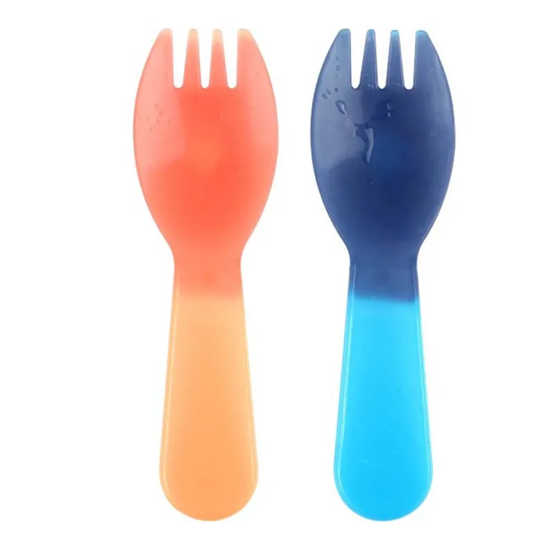 Wholesale factory small custom clear blue disposable plastic mini fork for fruit dessert and frozen cakes
