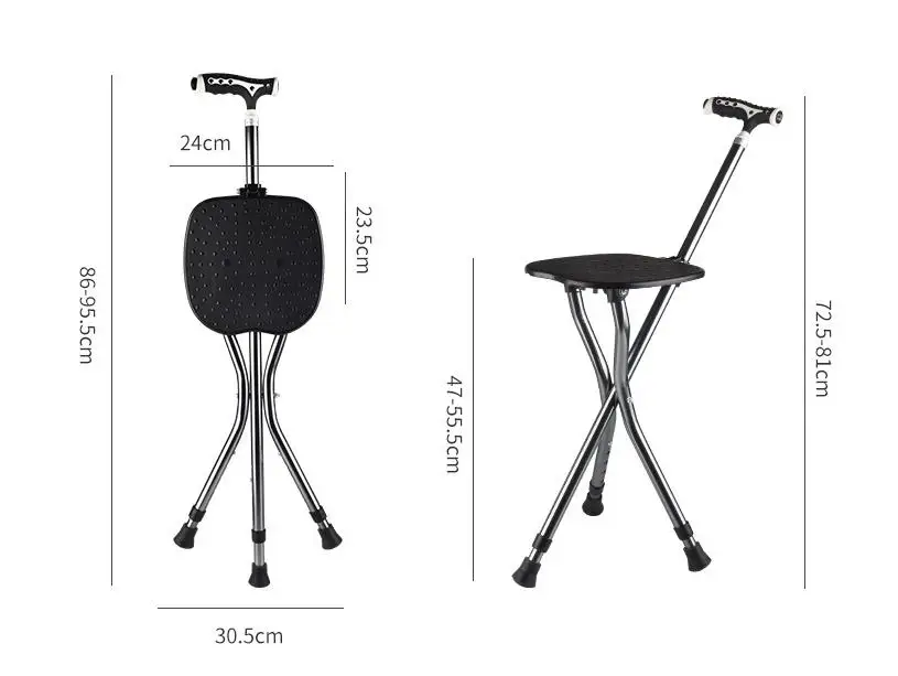 Crutch Chair Adjustable Walking Stick with Chair Seat Folding Crutch Stool Cane Manufacturer