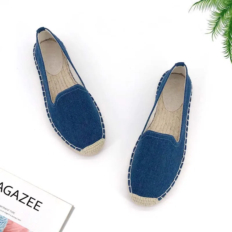 Wholesale  New style fashionable Casual closed toe flat slip on soft jute sole canvas casual espadrilles shoes for women