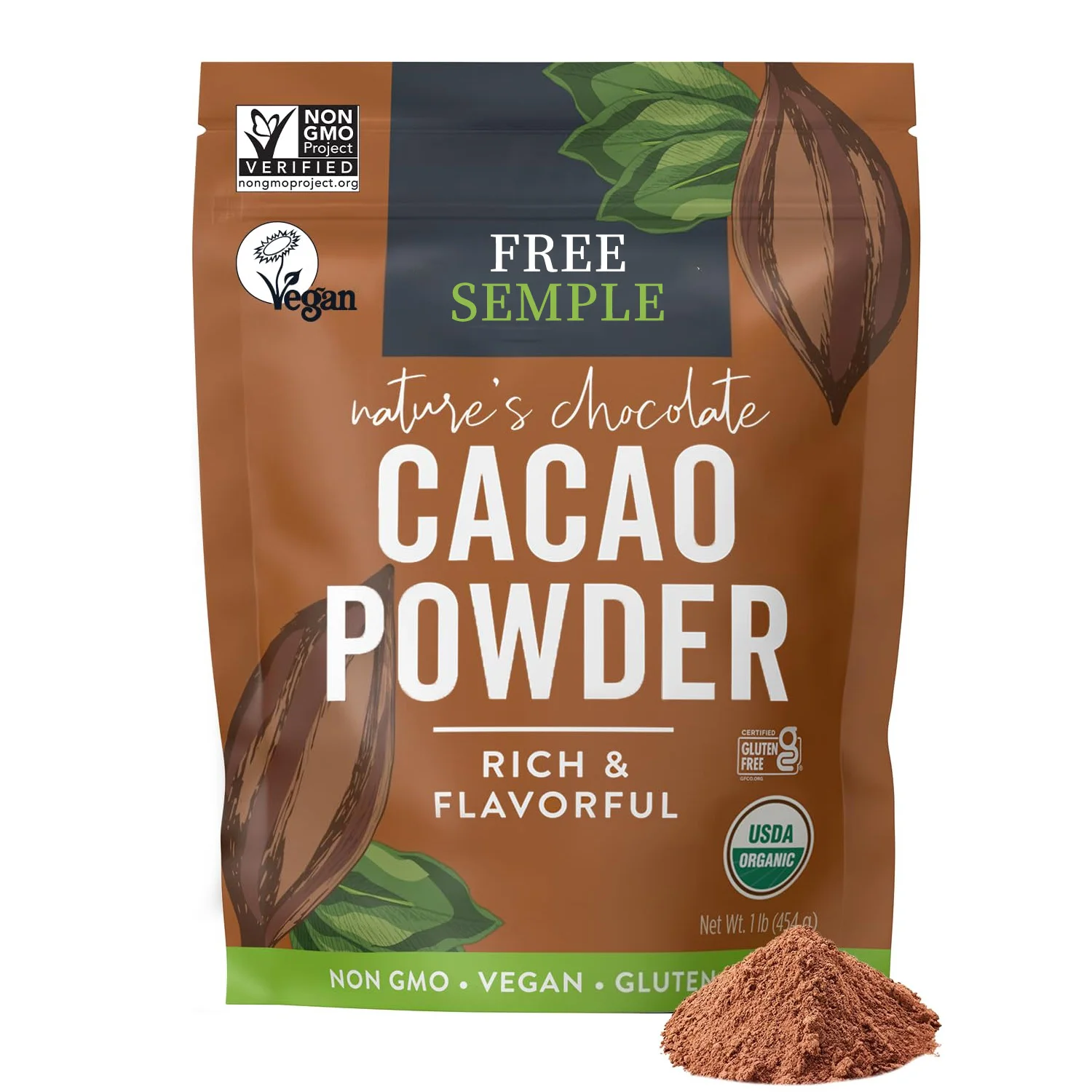 Certified Vegan & Gluten-Free Organic Cacao Powder IDEAL BAKING SUBSTITUTE