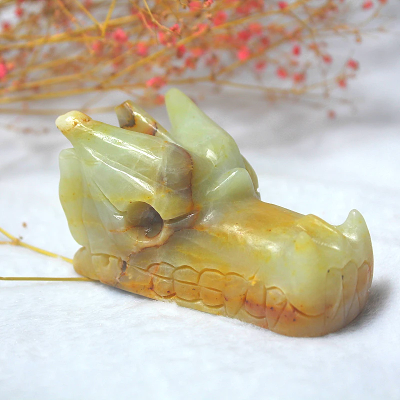 Wholesale Amazon stone dragon skulls 10cm art sculpture folk crafts natural hand carved crystal dragon for decoration