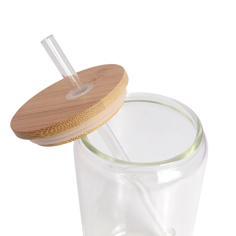 Sublimation Borosilicate glass tumbler With Bamboo Lid Frosted Clear Beer Can Sublimation Glass Mason Jar Beer Can Glass