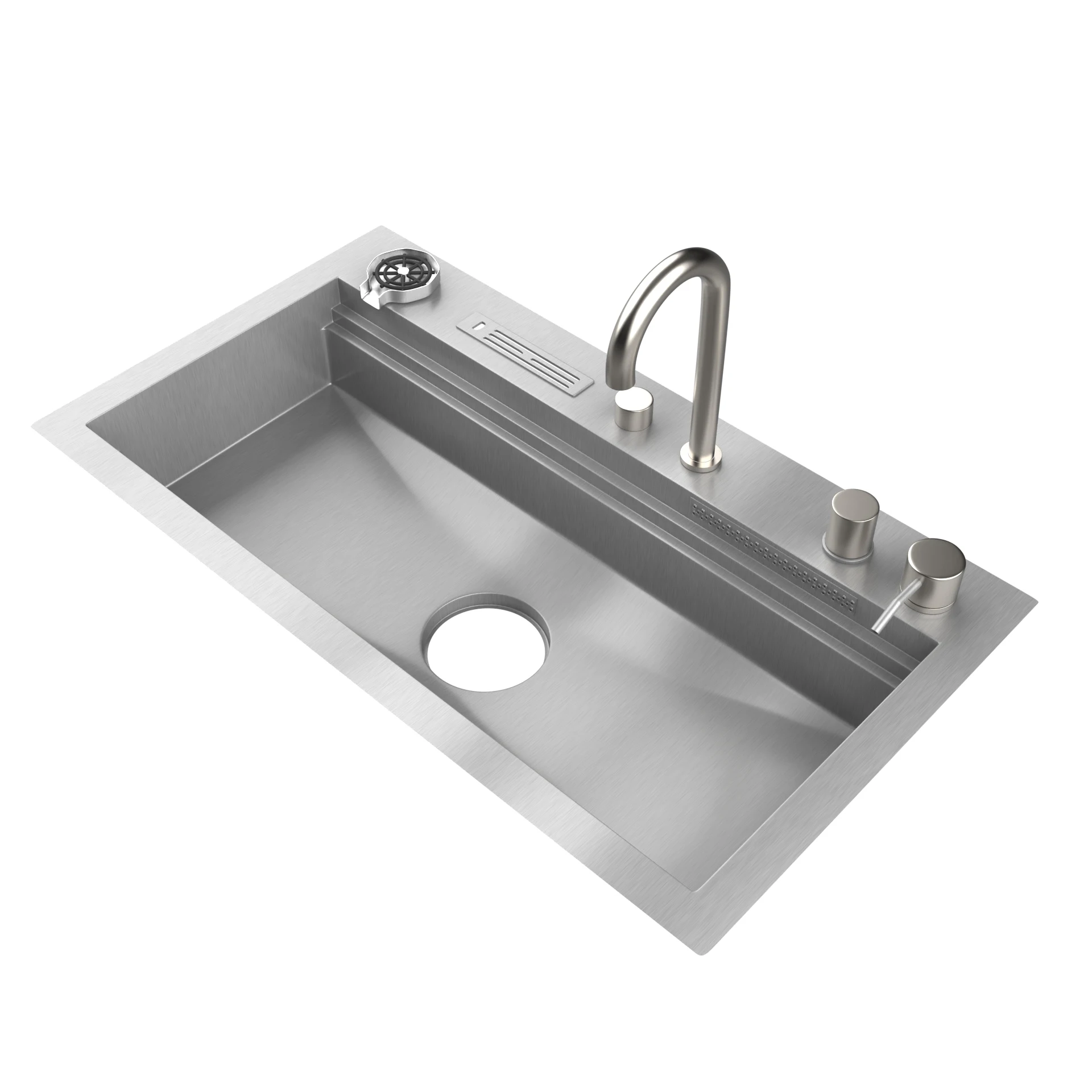 Stainless Steel 304 Single Bowl Topmount Satin Korea Workstation Multifunctional Handmade Waterfall Kitchen Sink