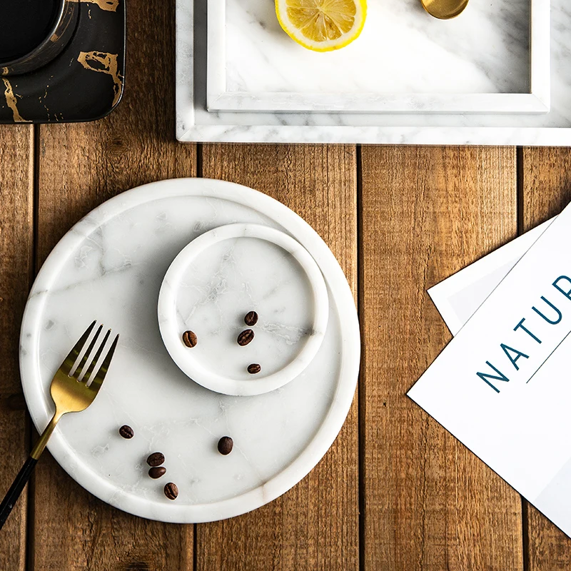 stonekocc Brand Customized Natural Marble Nordic Round Fruit Dessert Wash Table Jewelry Tray Light Luxury Home Decoration