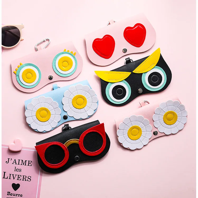 Модные милые Мультяшные сумки для очков из искусственной кожи чехлы солнцезащитных портативный футляр хранения с брелоком взрослых и