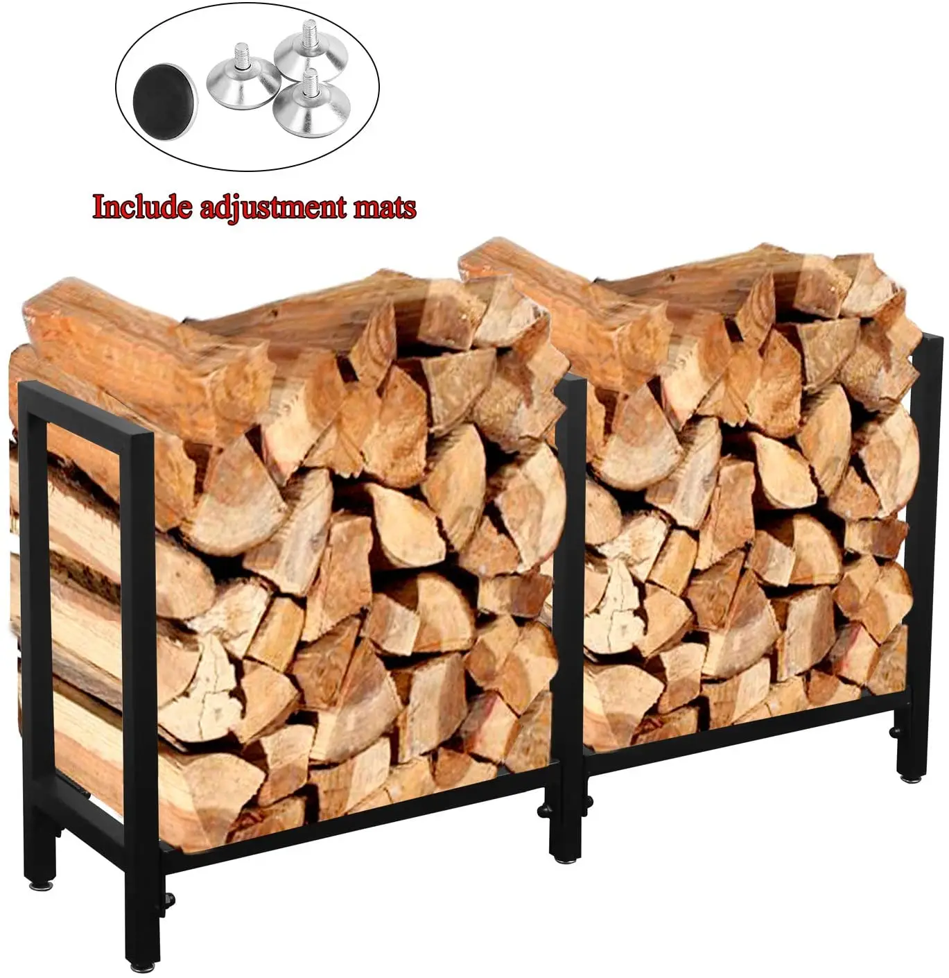 Heavy Duty Black Steel 47 Inch Outdoor Fireplace Wood Storage Rack Firewood Log Holder