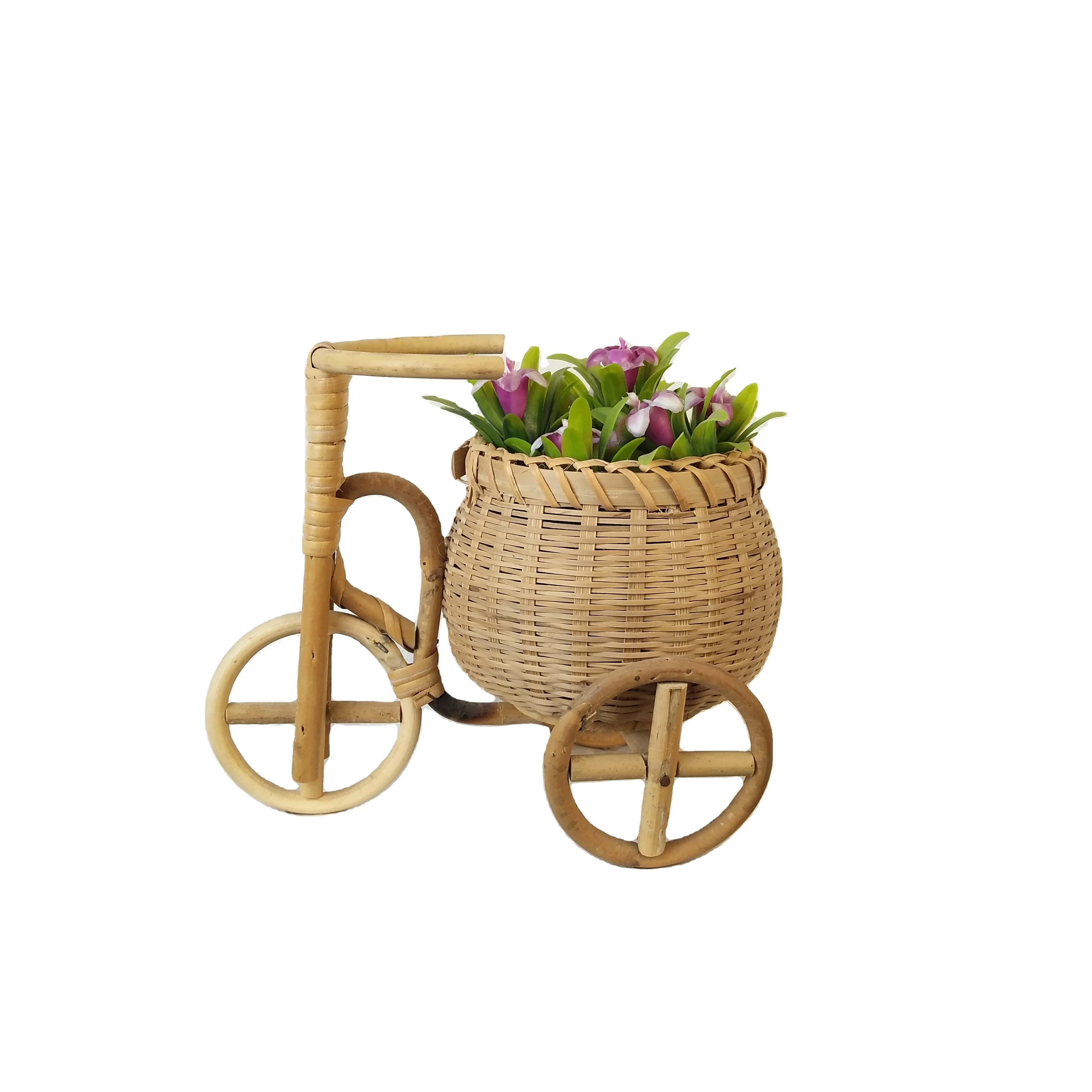 Bicycle  Bamboo Rattan White Tricycle Design Flower  Candy Basket  Decoration Woven Storage Basket