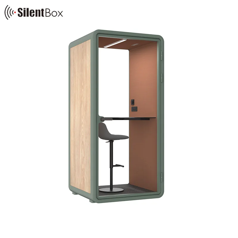Model small one person booth acoustic office pods personalized silent cabin with optional interior color