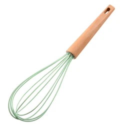 Wholesale Silicone Egg Whisk Kitchen Tools Hand Easy Wooden Handle Milk Flour Rotary Blender Whisk Mixer Egg Beater