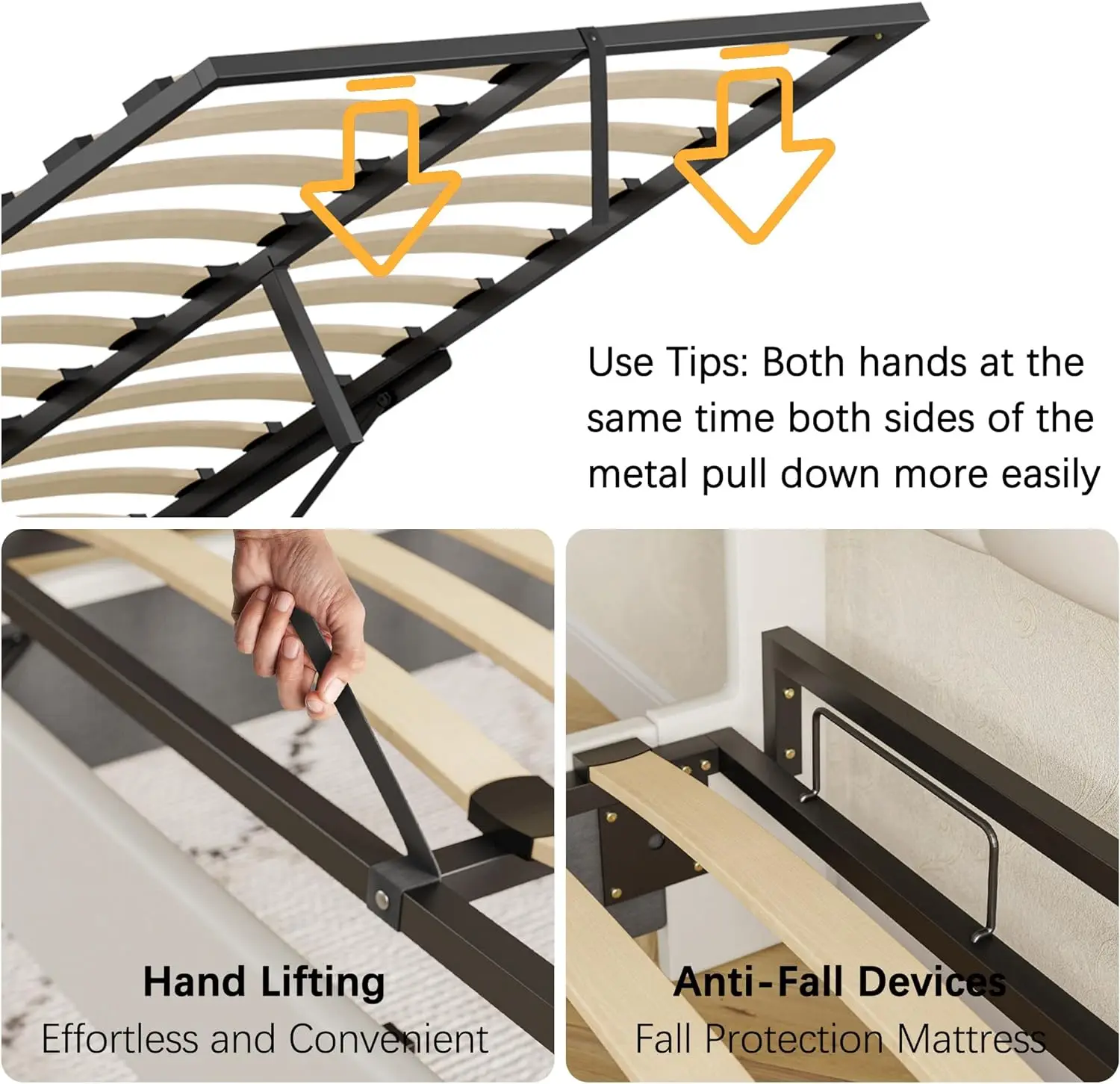 VT-14.010 Customized Cheap Price Furniture Accessories Folding Bed Mechanism Queen King Size Metal Bed Frame with Wooden Slats