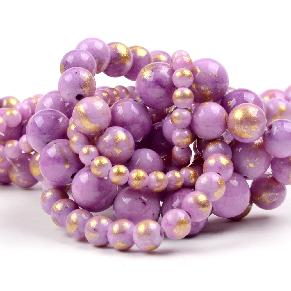 Wholesale Natural Stone Black/Pink/Yellow/Purple/Green/Blue Gold Color Jades Round Loose Beads for Jewelry Making