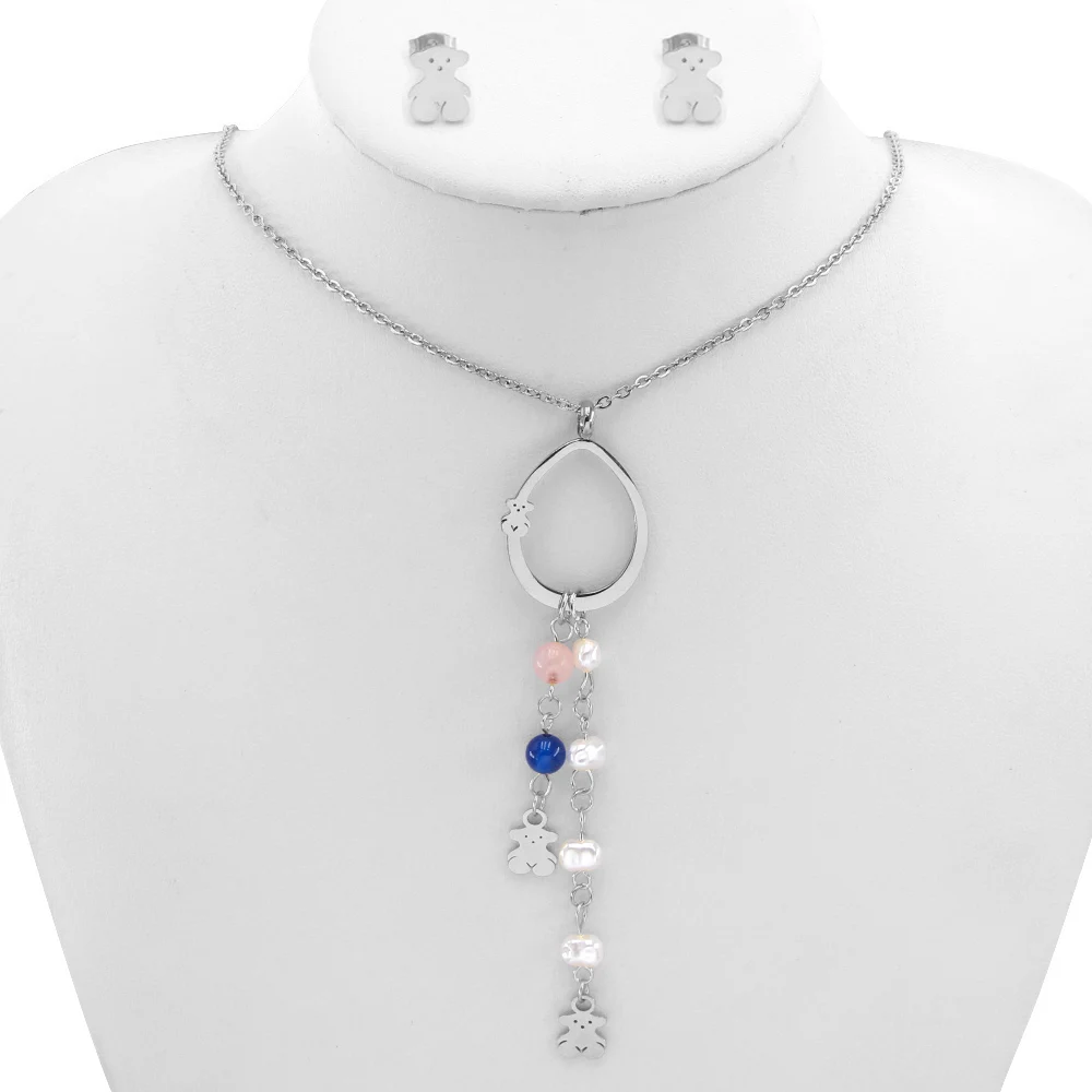 Fashion Stainless Steel Gold Bear Design Gemstone Jewellery guangzhou Jewellery Set